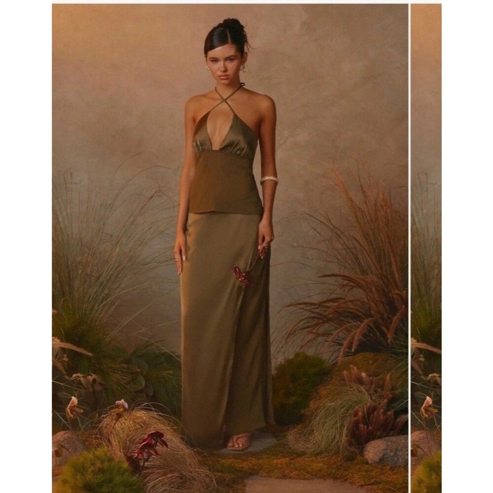 pepper Mayo Ellyse Top Preowned And mavie Maxi Skirt Khacki Green NWT Size 4